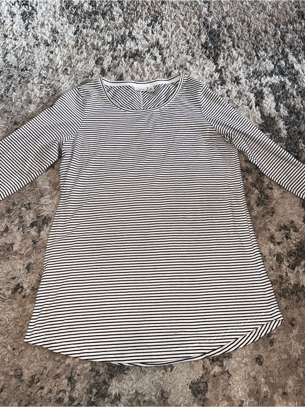 L.L. Bean Black & White Striped Women’s Scoop Neck Tunic 3/4 sleeves size medium